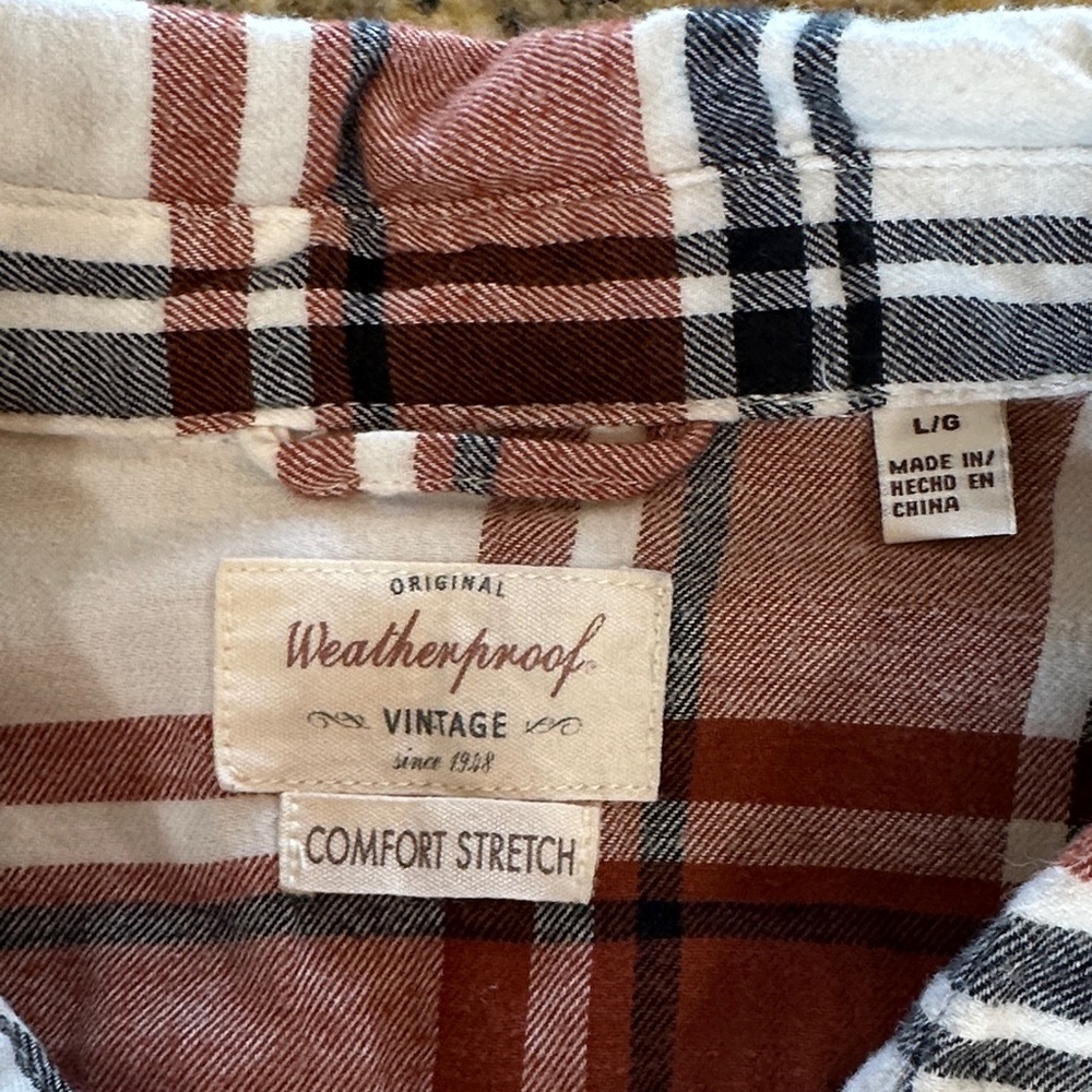 Weatherproof Vintage Rust, Navy and White Plaid Button Down Flannel Shirt - Picture 2 of 7